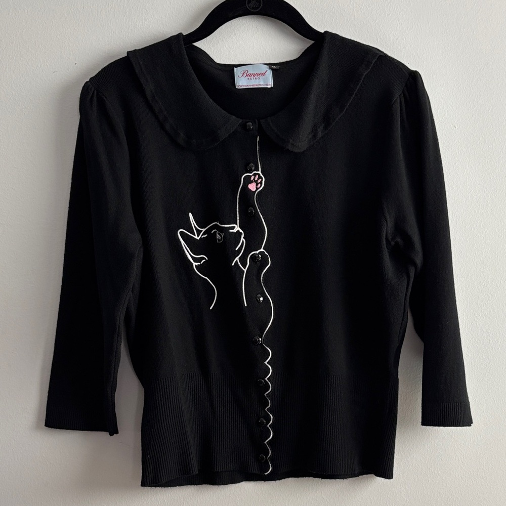 Black Cat Embroidered Cardigan